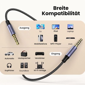 MOSWAG 3,5 mm Aux kábel, 3,5 mm jack na 3,5 mm jack kábel, 4-pólový, podporuje mikrofón pre slúchadlá,
