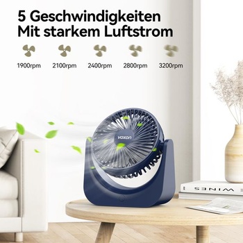 VOXON USB stolný ventilátor, mini ventilátor s 5 rýchlosťami, tichý ventilátor, malý USB ventilátor