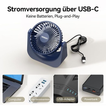 VOXON USB stolný ventilátor, mini ventilátor s 5 rýchlosťami, tichý ventilátor, malý USB ventilátor