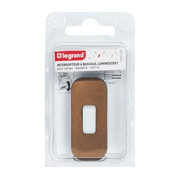 LEGRAND, prepínač pre lampy, dvojpólový, s luminiscenčným tlačidlom, 2A, 250V, farba: starozlatá,