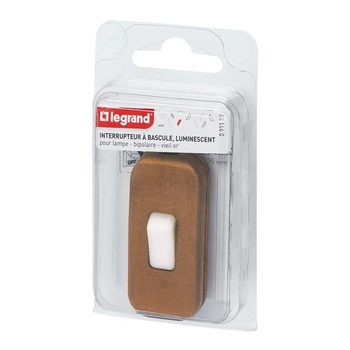 LEGRAND, prepínač pre lampy, dvojpólový, s luminiscenčným tlačidlom, 2A, 250V, farba: starozlatá,