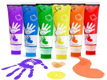 Detské prstové farby, netoxické, s hubovitou špičkou, 6 x 75 ml, umývateľné, 6 ks