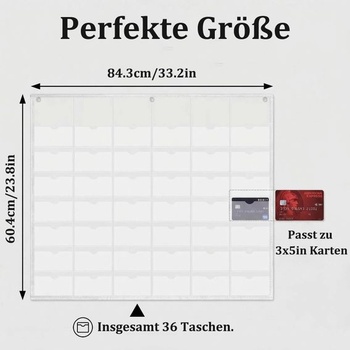 Nástenný držiak kartotéčných lístkov, 36 priehradkový organizér z oxfordskej látky (7,8 x 13 cm),