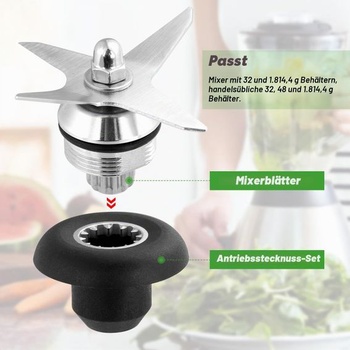Náhradní nože mixéru Vitamix s nádobami o objemu 64 oz a 32 oz, sestava náhradních nožů z nerezové