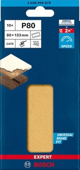 Brúsny papier Bosch EXPERT C470, 80x133 mm, zrnitosť 80, 8 otvorov, 10dielna sada. Zrnitosť 80