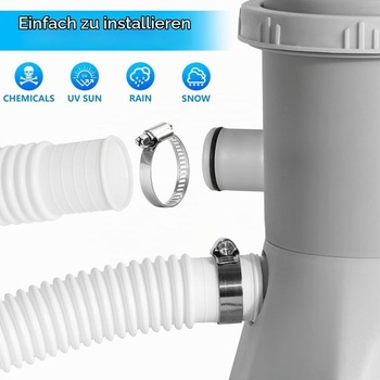 2 kusy bazénovej hadice 32 mm so 4 hadicovými svorkami a hadicovou spojkou