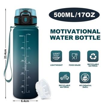 Fľaša na vodu 500 ml s časovými značkami, vhodná pre sýtené nápoje, nepriepustná, bez BPA, športová