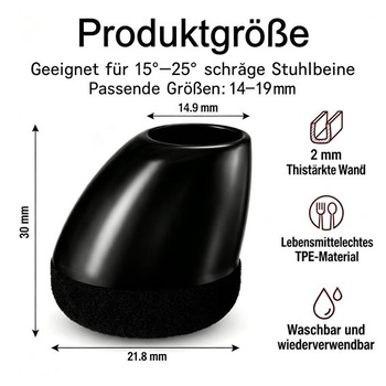 24 krytiek nôh stoličiek s plsťou, čierne, okrúhle, vhodné pre nohy stoličiek s priemerom 14-19 mm a uhla