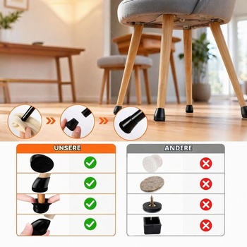 24 krytiek nôh stoličiek s plsťou, čierne, okrúhle, vhodné pre nohy stoličiek s priemerom 14-19 mm a uhla