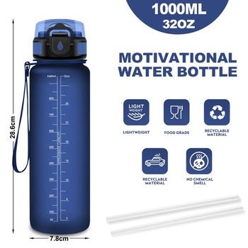 1l fľaša na vodu so slamkou, motivačná fľaša na vodu s časovačom, nepriepustná, pre fitness,