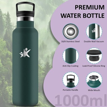 Fľaša na vodu z nerezovej ocele, objem 1 liter, bez BPA, so slamkou, dvojstenná vákuová izolácia,