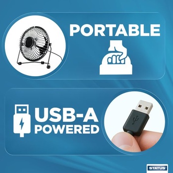 Stolný ventilátor Status USB | Prenosný mini ventilátor 10,2 cm | Malý ventilátor s 2 rýchlosťami |