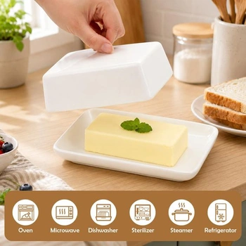 Keramická miska na máslo – kopule na 250 g másla s víkem, vhodná do myčky, porcelánová miska na
