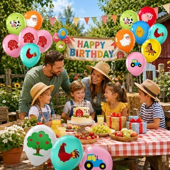 Sada balónků Koboko s 18 díly s motivem farmářských zvířátek, barevné balónky s motivem farmářských