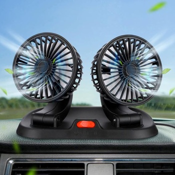 Ventilátor do auta s rotáciou 360 °, dvojitý ventilátor, malý ventilátor, výkonný tichý USB mini
