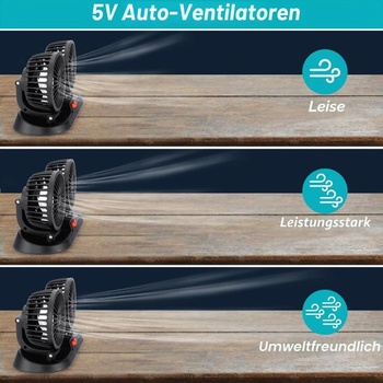 Ventilátor do auta s rotáciou 360 °, dvojitý ventilátor, malý ventilátor, výkonný tichý USB mini