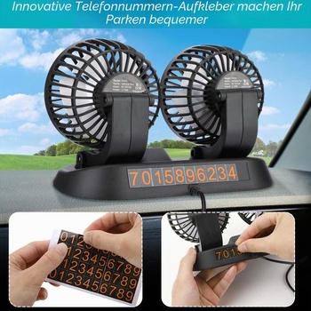 Ventilátor do auta s rotáciou 360 °, dvojitý ventilátor, malý ventilátor, výkonný tichý USB mini