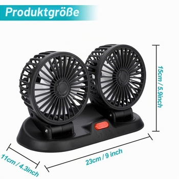 Ventilátor do auta s rotáciou 360 °, dvojitý ventilátor, malý ventilátor, výkonný tichý USB mini