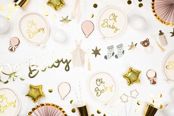 Veľká zlatá girlanda Oh Baby – Banner na oslavu narodenia bábätka 250 cm Oh Baby Girlanda