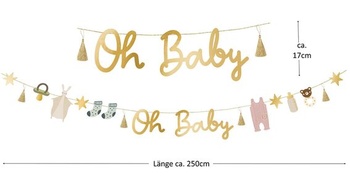 Veľká zlatá girlanda Oh Baby – Banner na oslavu narodenia bábätka 250 cm Oh Baby Girlanda