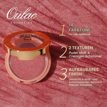 Oulac Pink Shimmer Blush Make-up, dlhotrvajúci líčidlový púder s trblietkami, vodeodolný a