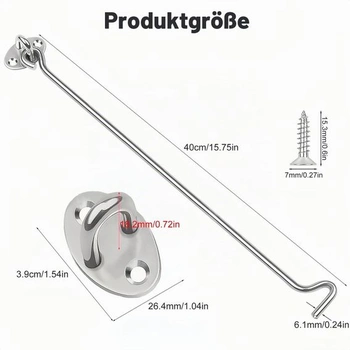 2 kusy dveřních závor 400 mm, stříbrné, nerezové háky proti vichřici s očkem 400 mm*2 stříbrné