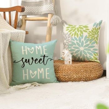 Artoid Fashion Green Dahlia Geometrické povlaky na polštáře, sada 4 kusů, 50x50 cm, Jarní
