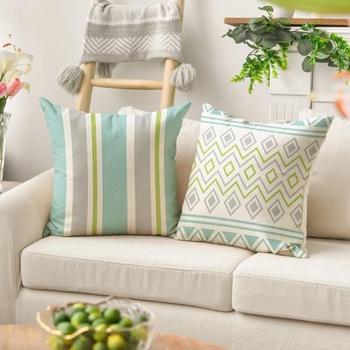 Artoid Fashion Green Dahlia Geometrické povlaky na polštáře, sada 4 kusů, 50x50 cm, Jarní