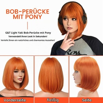 Oranžové parochne s ofinou pre ženy, krátka rovná oranžová bob parochňa, rovné parochne, parochňa z