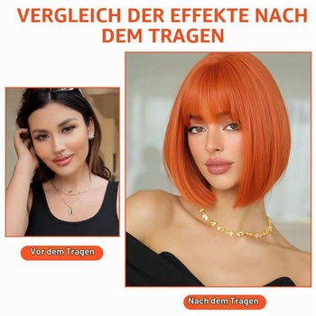 Oranžové parochne s ofinou pre ženy, krátka rovná oranžová bob parochňa, rovné parochne, parochňa z