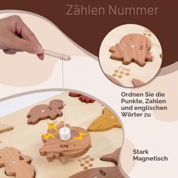 Magnetická drevená rybárska hra pre batoľatá 1-3 roky, Montessori puzzle s počítaním čísel, magnety