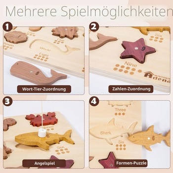 Magnetická drevená rybárska hra pre batoľatá 1-3 roky, Montessori puzzle s počítaním čísel, magnety