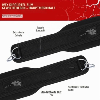 Vzpěračský opasek WFX Dip Belt s odolným vzpěračským opaskem o délce 91,4 cm (36 palců),