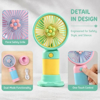 Cosiesnest Mini ručný ventilátor s podstavcom, roztomilé kvety, prenosné ventilátory, 3