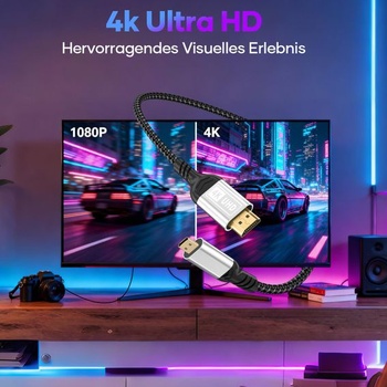 Micro HDMI na HDMI, kábel 2 m 4K @ 60Hz Micro HDMI 2.0 kábel, 3D HDR, ARC, micro HDMI na HDMI