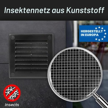 Repa Market Čierna obdĺžniková vetracia mriežka 200 x 200 mm (vonkajšie rozmery) – Balenie 2 ks plastových