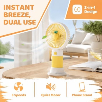 Ručný ventilátor Cosiesnest Mini so základňou, roztomilá mrkva a ananás, roztomilý, prenosný, 3