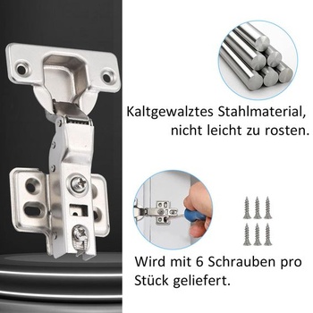 Rohový pánt, 12 kusov, pánty pre rohové skrinky so skrutkami, uhol otvorenia 110 ° s hydraulickým