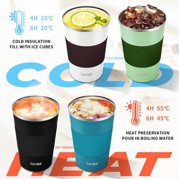 KETIEE hrnček na kávu so sebou, termohrnček 380 ml, dvojstenný cestovný hrnček, vákuovo izolovaný hrnček