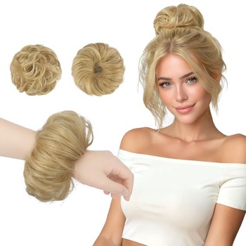 FESHFEN Mini dvojitý drdol, príčesok do blond vlasov, pre ženy, 2 kusy, svetlo blond