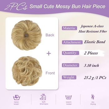FESHFEN Mini dvojitý drdol, príčesok do blond vlasov, pre ženy, 2 kusy, svetlo blond