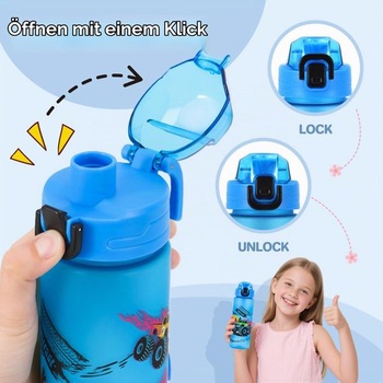 Detská fľaša na vodu, 700 ml, nepriepustná, bez BPA, otváranie jedným dotykom, ľahké čistenie,