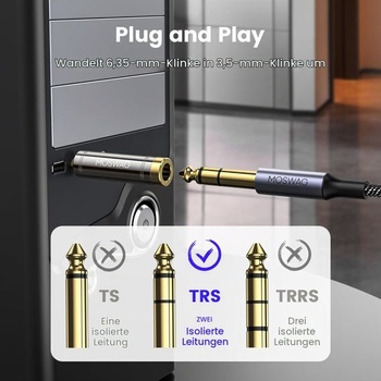 MOSWAG 3,5 mm na 6,35 mm stereo TRS jack adaptér, audio adaptér (1 balenie)
