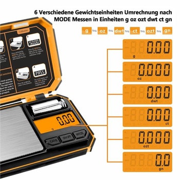 Digitálna váha UNIWEIGH gramov, kuchynská váha 200 g/0,01 g, presná váha, vrecková váha oranžová 200