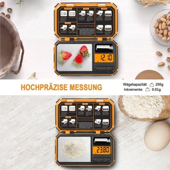 Digitálna váha UNIWEIGH gramov, kuchynská váha 200 g/0,01 g, presná váha, vrecková váha oranžová 200