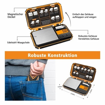 Digitálna váha UNIWEIGH gramov, kuchynská váha 200 g/0,01 g, presná váha, vrecková váha oranžová 200