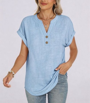 Dámske letné henley topy, výstrih do V, elegantné ležérne blúzky, dámske oblečenie, nadmerné košele