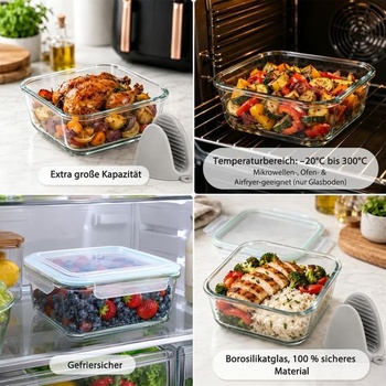 Sklenená zapekacia miska do fritézy BYKITCHEN s tesne priliehajúcim vekom, štvorcová, 2,2 l