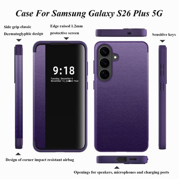 Ochranný kryt S26 Plus pre Samsung S26 Plus, flipové púzdro, priehľadné, tenké, flipové púzdro pre