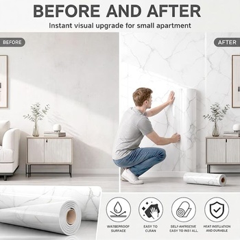 3D mramorová tapeta samolepiaca 40x300cm nástenné panely PVC DIY (mramor-zlatá)